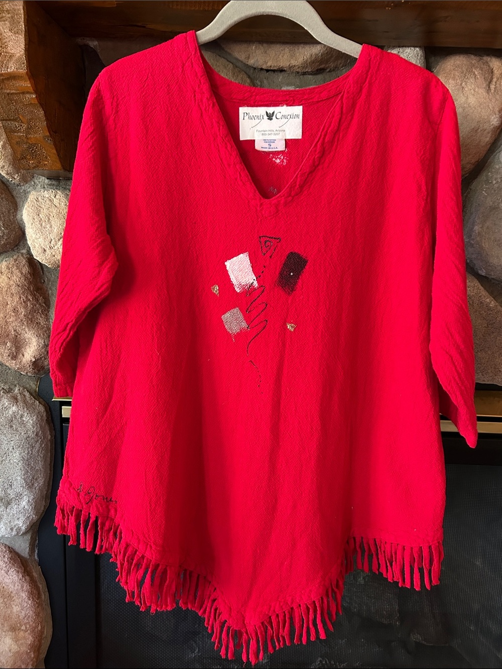 Phoenix Conexion Red V-Neck Fringe Women's Tunic, Size S, NWOT